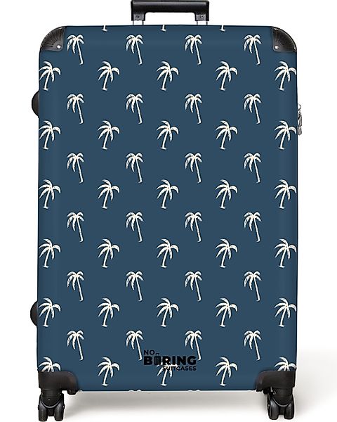 NoBoringSuitcases.com© Hartschalen-Trolley Blau mit beigem Palmenaufdruck günstig online kaufen