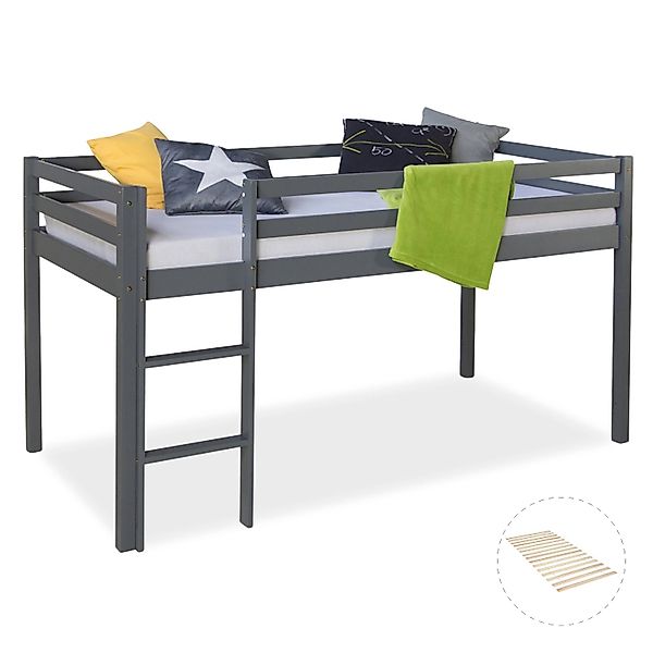 Homestyle4u Kinderbett 90x200 mit Lattenrost in Grau 2256 günstig online kaufen