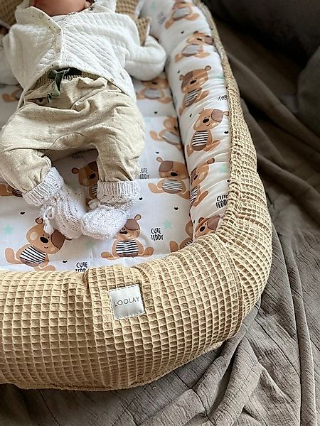 Loolay Bettnestchen TAUPE WAFFELPIQUE Braun TEDDY Baumwolle BABYNEST Babyko günstig online kaufen