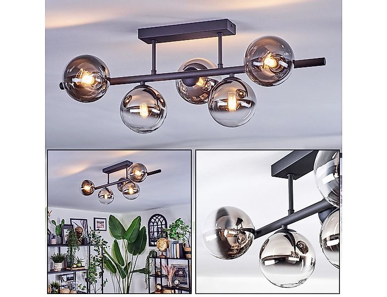 hofstein Deckenleuchte Deckenlampe aus Metall/Glas in Schwarz/Chrom-/Rauchf günstig online kaufen
