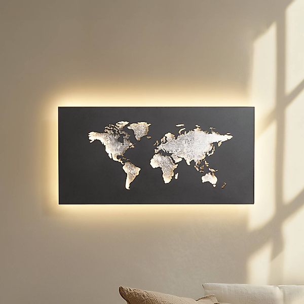 Lucande LED-Wandleuchte World, anthrazit/silber, 60cm x 30cm günstig online kaufen