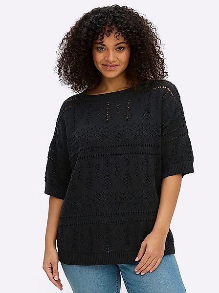 Sheego Strickpullover Kurzarm-Pullover Kurzarm Ajour günstig online kaufen
