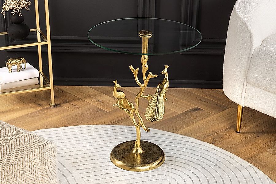 riess-ambiente Beistelltisch WILDLIFE PEACOCK 60cm gold / transparent · Woh günstig online kaufen