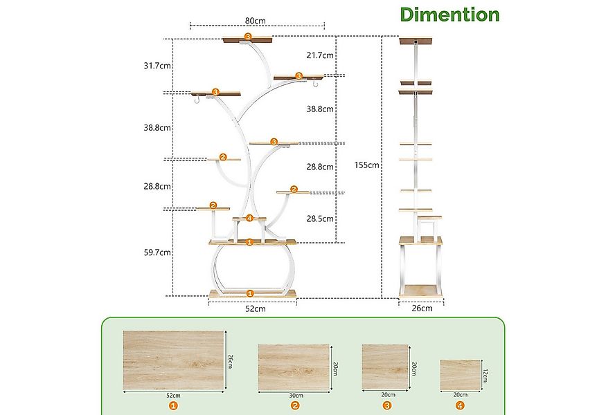VINGLI Blumenständer Pflanzenständer mit LED-Wachstumslampen, 10-stöckiges günstig online kaufen