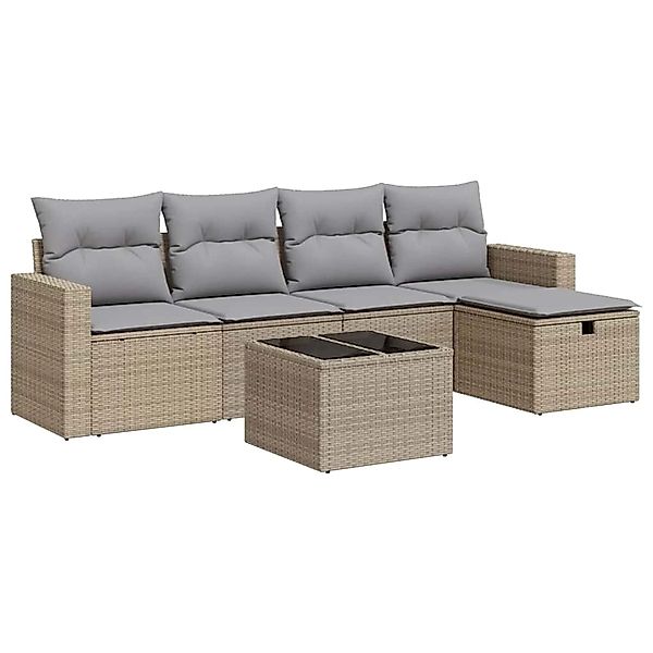 vidaXL 6-Tlg Garten-Sofagarnitur mit Kissen Beige Poly Rattan 3325375 günstig online kaufen