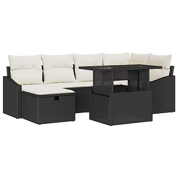 vidaXL Garten-Sofa-Set mit Kissen 7-Tlg Schwarz Poly Rattan 3359834 günstig online kaufen