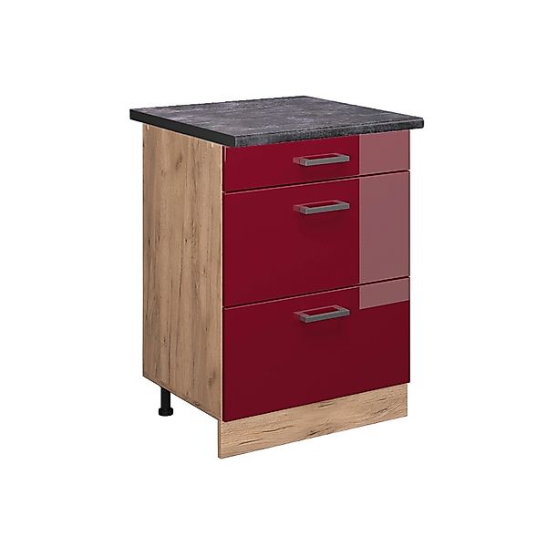 Vicco Küchenunterschrank R-Line Bordeaux Hochglanz/Goldkraft Eiche 60 cm mi günstig online kaufen