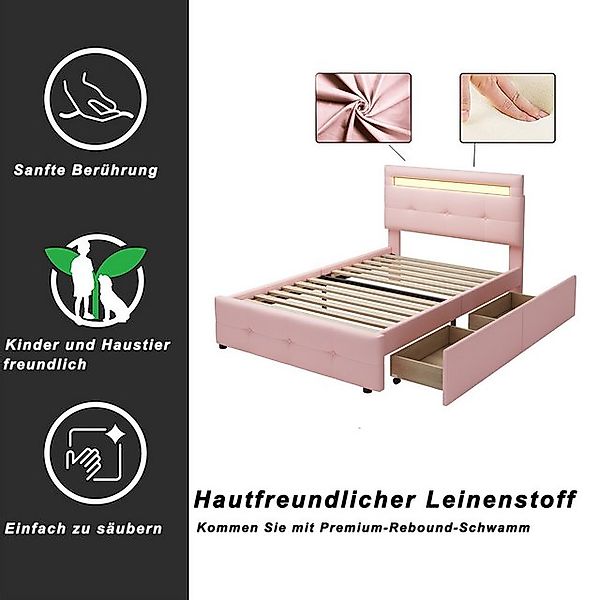 STILVORA Polsterbett 90x200 Kinderbett mit Stauraum und LED-Licht,Jugendbet günstig online kaufen
