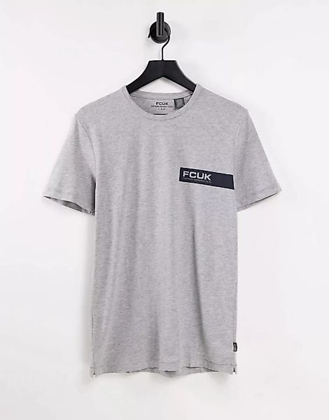 FCUK – T-Shirt in Hellgrau mit Logo auf der Brust günstig online kaufen
