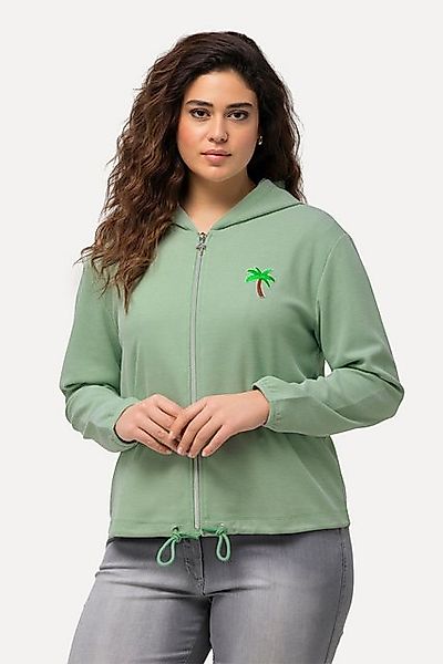 Ulla Popken Sweatjacke Sweatjacke Piqué-Struktur Kapuze Kaktus-Stickerei günstig online kaufen