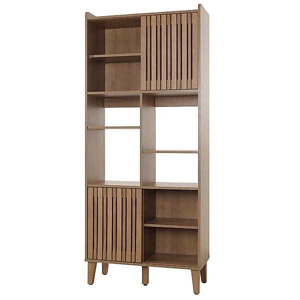 BERLINLODGE Bücherregal 178x75x35cm Schiebetür 8 Staufächer Mdf Natur günstig online kaufen