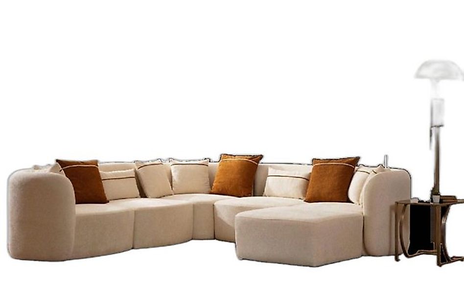 Xlmoebel Ecksofa Beige Modernes L-förmiges Sofa für das Wohnzimmer mit Pouf günstig online kaufen