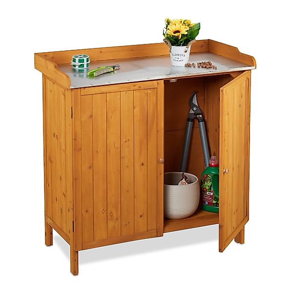 relaxdays Pflanztisch mit Unterschrank, Orange günstig online kaufen