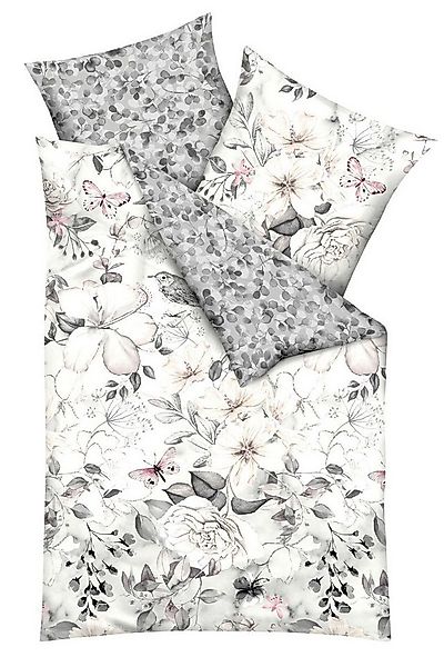 JACK Wendebettwäsche 135x200cm Blütenmeer Silber Grau Kaeppel, Biber, 2 tei günstig online kaufen