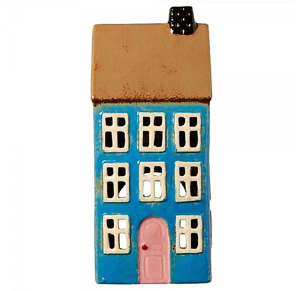 Ib Laursen Kerzenhalter Ib Laursen Lichthaus Nyhavn Blau mit Hellrosa Tür günstig online kaufen