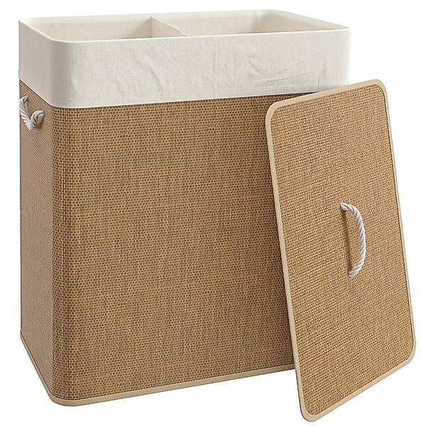 HOMCOM Bambus Wäschekorb mit Deckel 100 L Wäschesammler mit Seilgriffen, he günstig online kaufen