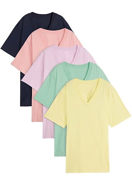 bonprix Longshirt (Packung, 5-tlg) lockere Passform, Kurzarm, mit V-Ausschn günstig online kaufen