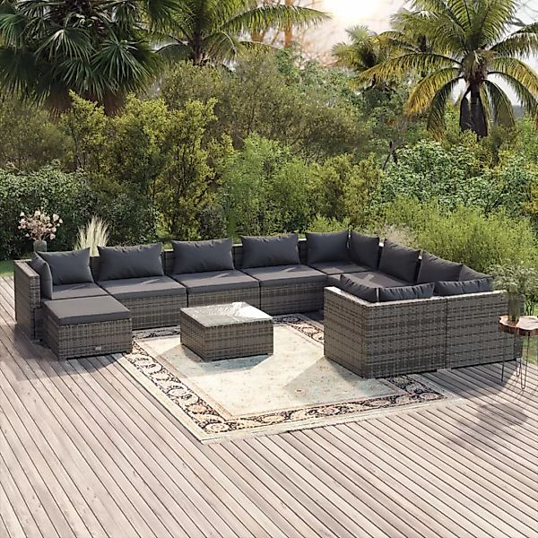 Vidaxl 11-tlg. Garten-lounge-set Mit Kissen Poly Rattan Grau günstig online kaufen