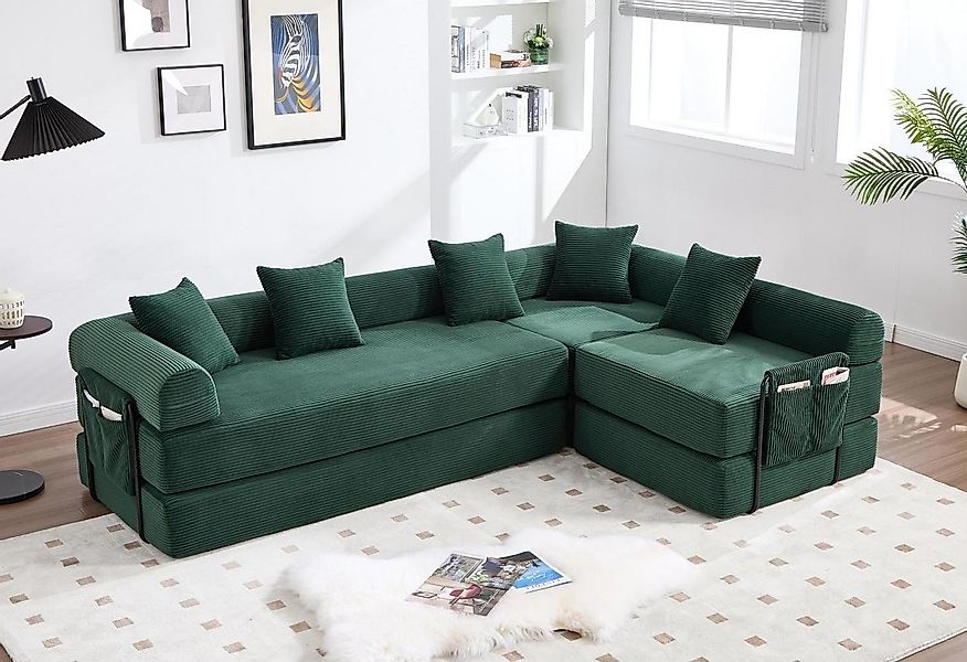 LVHOM Loungesofa Modulsofa mit Schlaffunktion, Seitentaschen, U-/L-Sofa, Fü günstig online kaufen