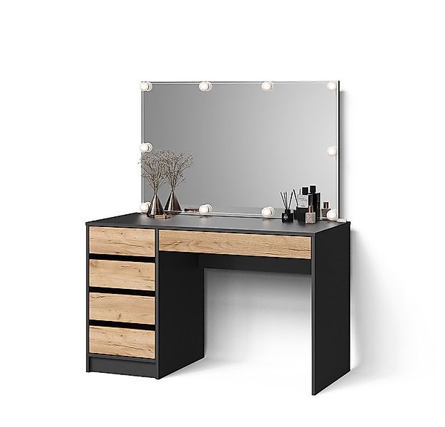 Livinity® Schminktisch Imola, Anthrazit/Goldkraft Eiche, 120 cm mit LED Bel günstig online kaufen