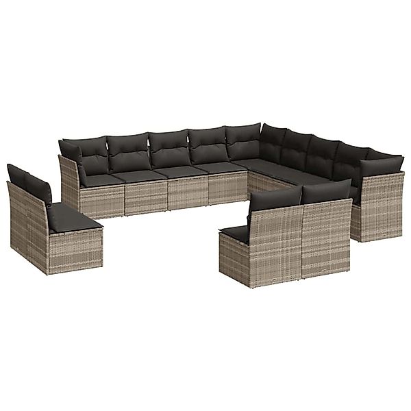 vidaXL 13-Tlg Garten-Sofagarnitur mit Kissen Hellgrau Poly Rattan 3218492 günstig online kaufen