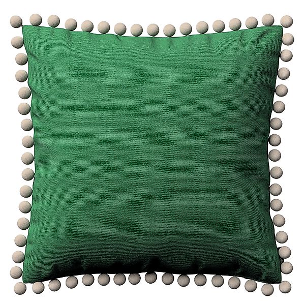 Kissenhülle Wera mit Bommeln, grün, 45 x 45 cm, Loneta (133-18) günstig online kaufen