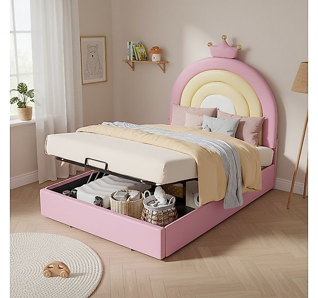 Flieks Polsterbett, Einzelbett höhenverstellbares Regenbogen-Kopfteil 90x20 günstig online kaufen