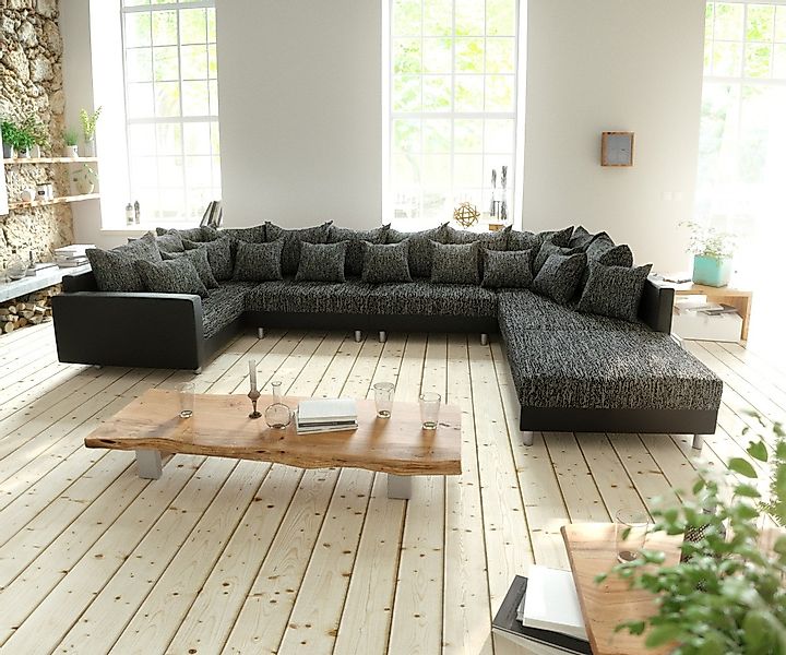 Wohnlandschaft Clovis XL Schwarz Hocker Armlehne Modulsofa günstig online kaufen