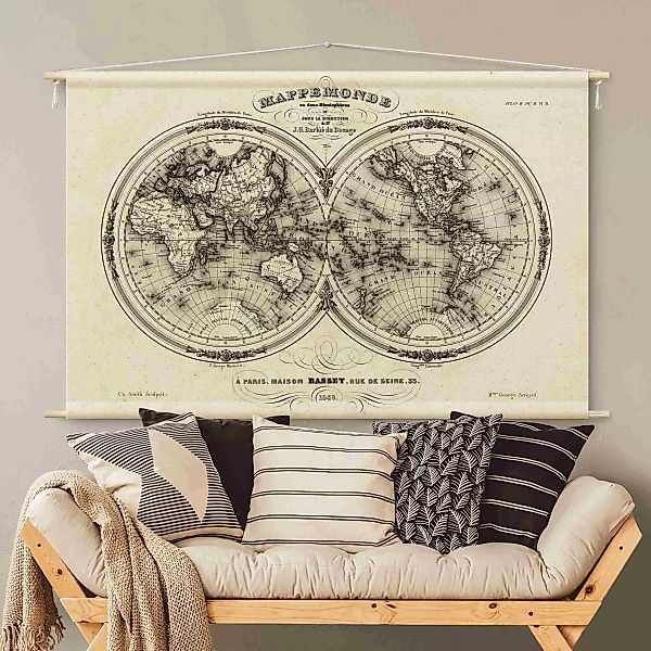 Wandteppich Weltkarte - Französische Karte der Hemissphären von 1848 günstig online kaufen