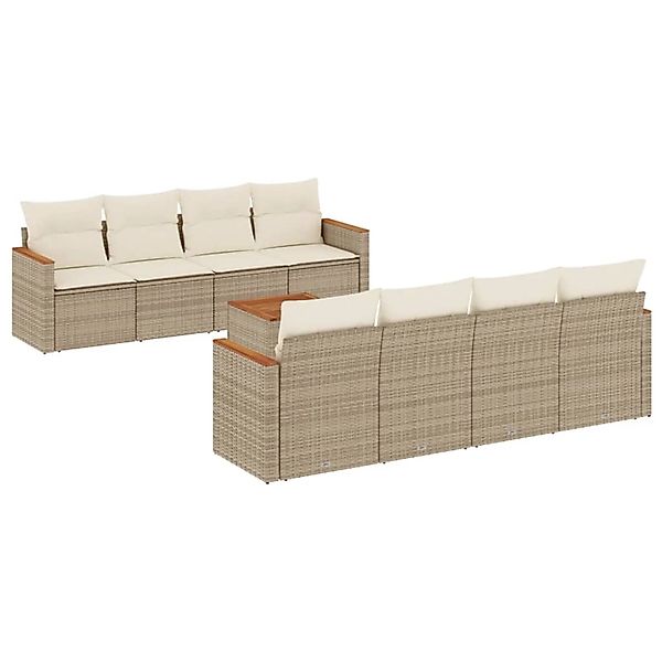 vidaXL 9-Tlg Garten-Sofagarnitur mit Kissen Beige Poly Rattan 3225820 günstig online kaufen