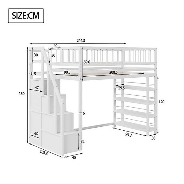 STILVORA Hochbett Jugendbett 90x200 mit Kleiderschrank Kinderbett Holzbett günstig online kaufen