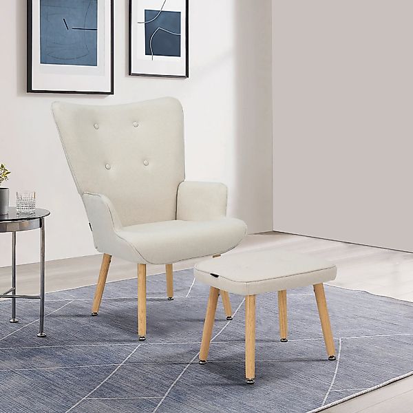 INOSIGN Ohrensessel "PERHAM, Sessel mit Hocker im Set, Knopfheftung, Massiv günstig online kaufen