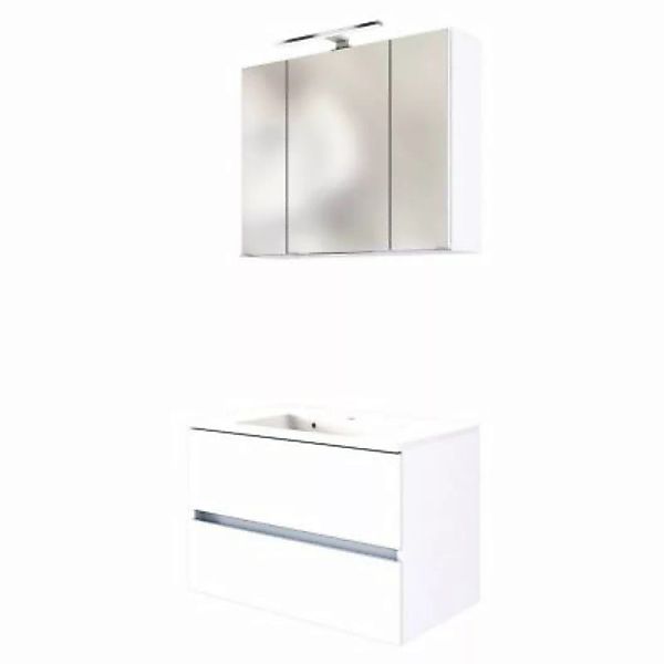 Lomadox Waschplatz-Set 80 cm inkl. LED Spiegelschrank ARLON-03 matt weiß Bx günstig online kaufen