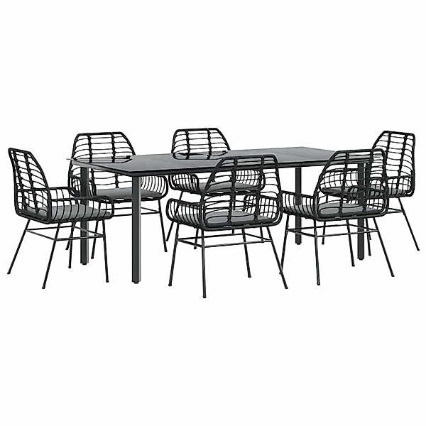 vidaXL 7-Tlg Garten-Essgruppe mit Kissen Schwarz Poly Rattan Glas 3334553 günstig online kaufen