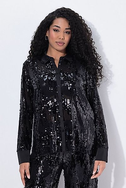 Ulla Popken Hemdbluse Hemdbluse Pailletten Hemdkragen Langarm günstig online kaufen