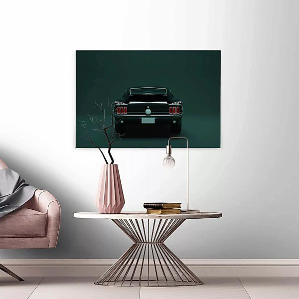 Bricoflor Leinwand Bild Mit Oldtimer Auto Wandbild In Petrol Und Schwarz Fü günstig online kaufen