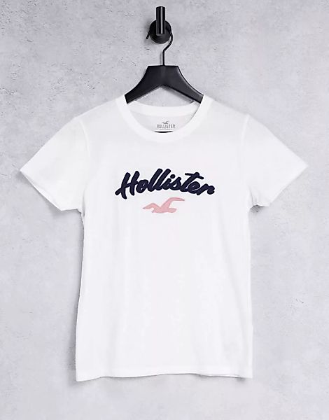 Hollister – T-Shirt in Weiß mit Rundhalsausschnitt und Logo günstig online kaufen