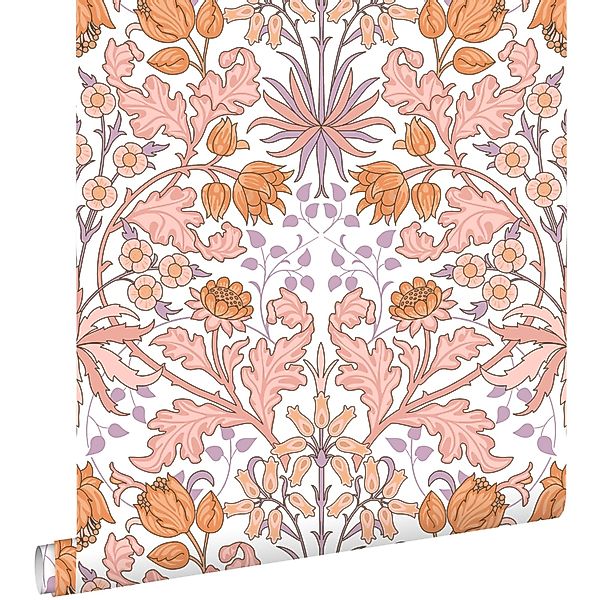 ESTAhome Tapete Blumenmuster im Jugendstil Rosa Orange und Lila 50 x 900 cm günstig online kaufen