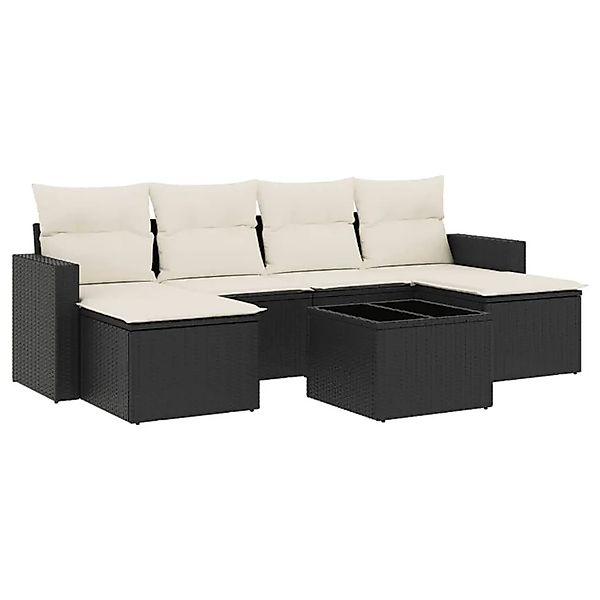 vidaXL 7-Tlg Garten-Sofagarnitur mit Kissen Schwarz Poly Rattan 3251663 günstig online kaufen