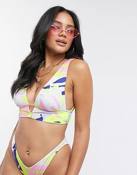 ASOS DESIGN – Lang geschnittenes Bikinioberteil mit tiefem Ausschnitt und F günstig online kaufen