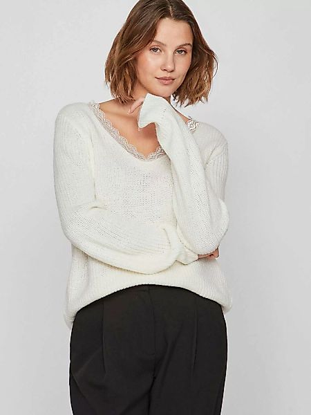 Vila V-Ausschnitt-Pullover VILOU REV V-NECK L/S LACE KNIT TOP -NOOS günstig online kaufen