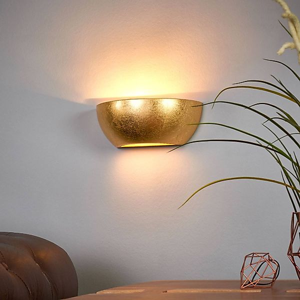 Lindby Wandleuchte Kolja, goldfarben, Gips, 25 cm breit, E14 günstig online kaufen