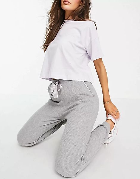 New Look – Loungewear – Gerippte Jogginghose in Grau, Kombiteil günstig online kaufen