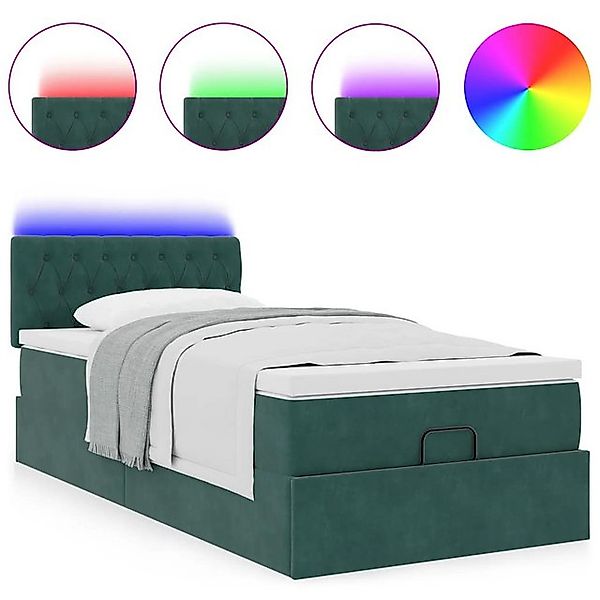 vidaXL Bett Ottomane Bett mit Matratze & LEDs Dunkelgrün 90x200 cm Samt günstig online kaufen