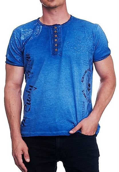R-NEAL T-Shirt Verwaschenes Herren T-Shirt Rundhals Knopfleiste Tee Shirt K günstig online kaufen