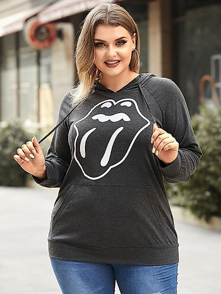 YOINS Plus Größe Grafik Taschen Design Kapuzen Design Langarm Sweatshirt günstig online kaufen