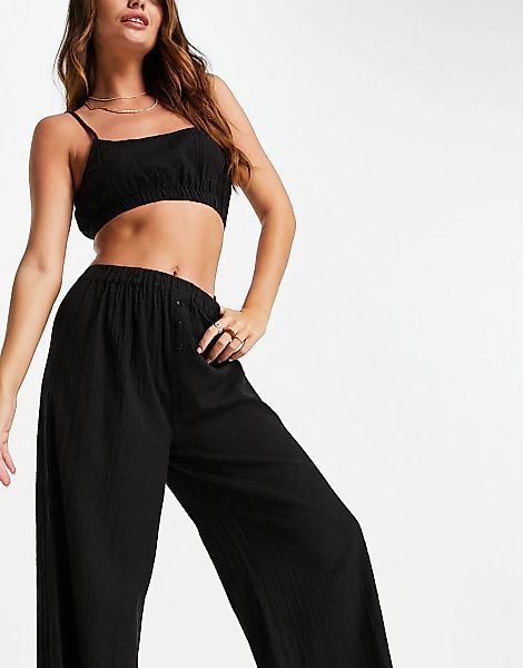 Topshop – Pyjama aus kurzem Camisole und Hose in Schwarz mit strukturiertem günstig online kaufen