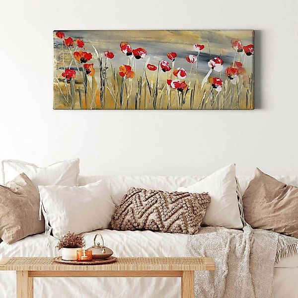 Bricoflor Mohnblumen Bild Gemalt Leinwand Bild Mit Blumenwiese In Rot Und G günstig online kaufen