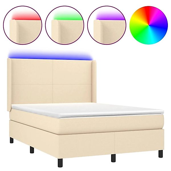vidaXL Boxspringbett mit Matratze & LED Creme 140x190 cm Stoff 3138154 günstig online kaufen