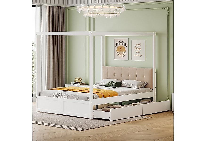 HAUSS SPOLE Himmelbett 140x200cm Himmelbett mit Schubladen und Rückenlehne, günstig online kaufen